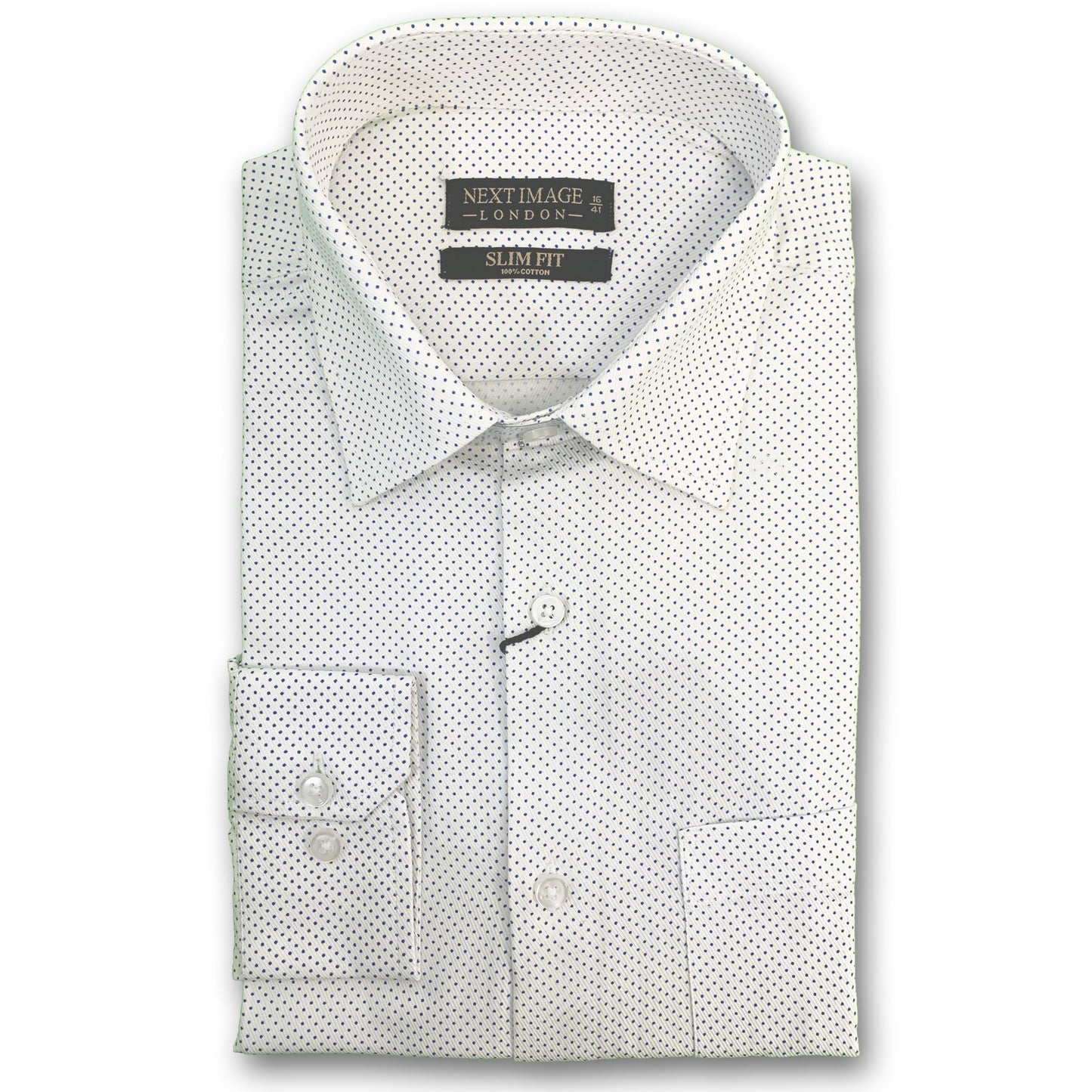White with Blue Polka Dot Next Image Slim Fit Shirt
