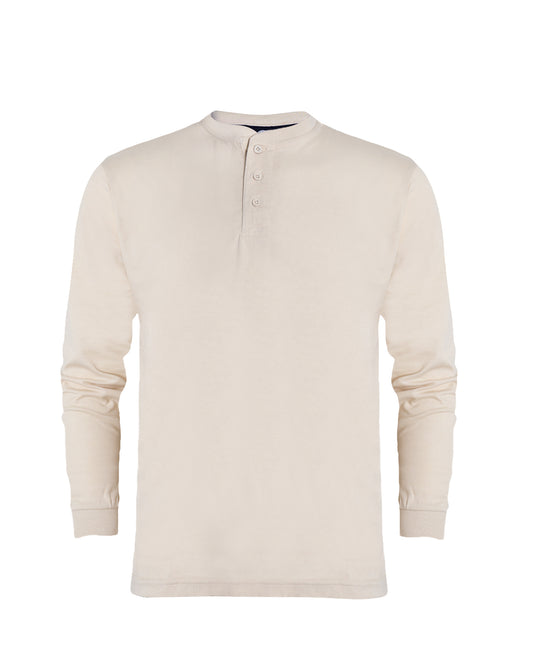 Long Sleeve Single Jersey Henley T-Shirt with Grandad Collar