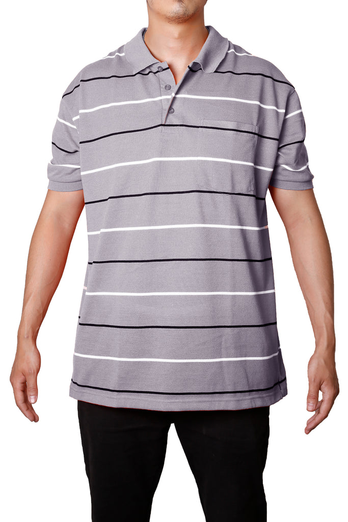 Striped Pique Polo T-Shirt with Polo Collar (65% Cotton, 35% Polyester)