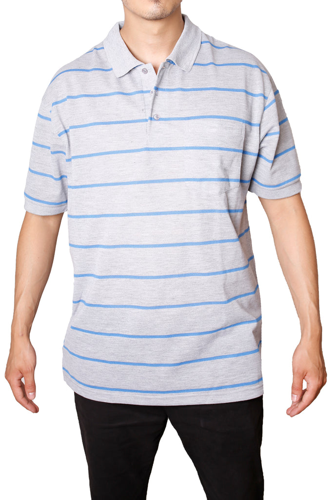 Striped Pique Polo Regular Fit T-Shirt with Polo Collar (65% Cotton, 35% Polyester)