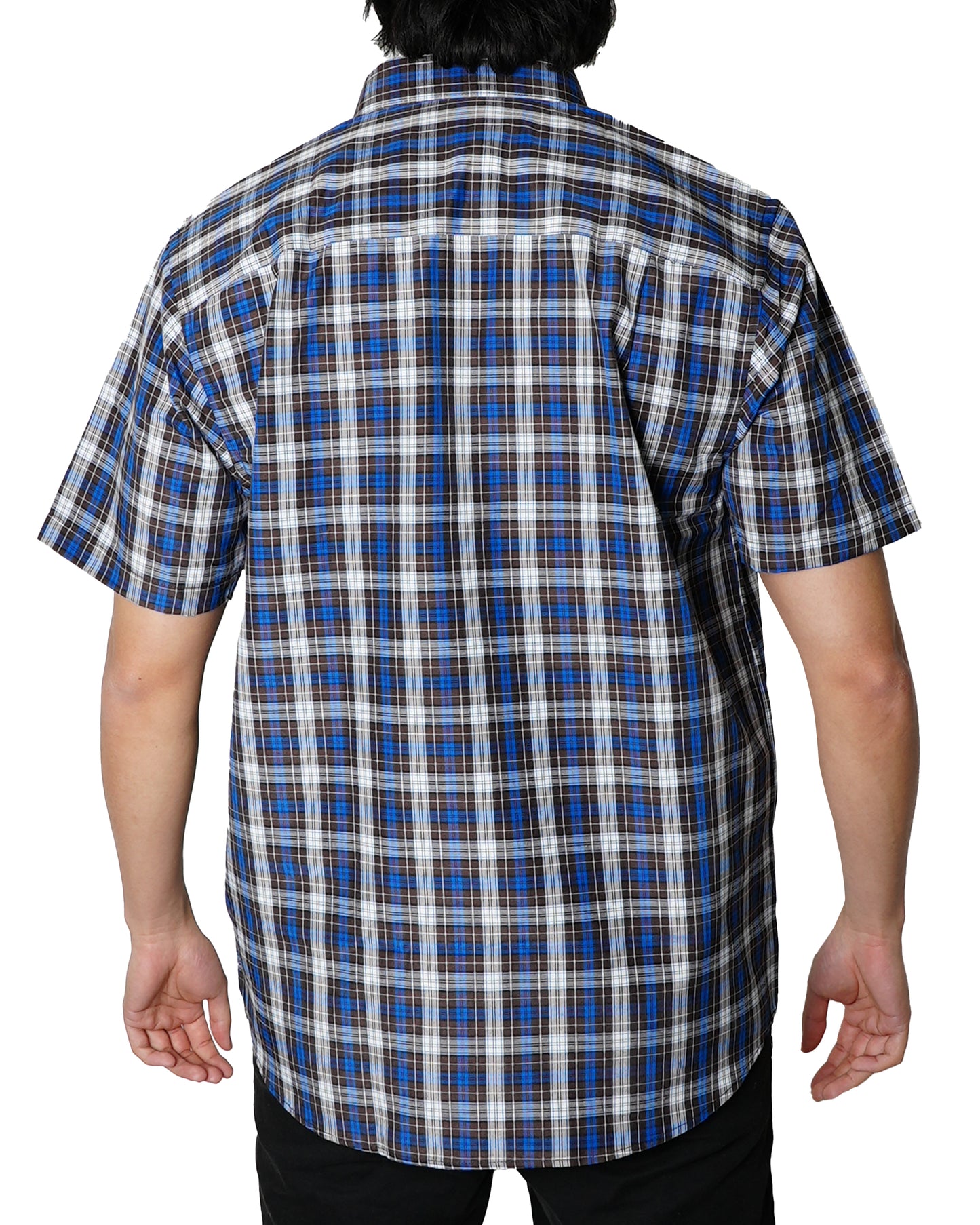 Brown, Blue and White Short Sleeve Regular Fit Shirt (2282)
