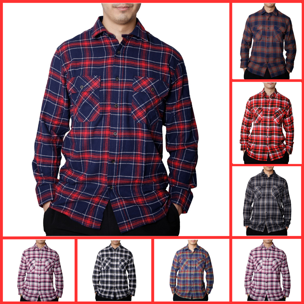 Men's Long Sleeve Check Work Shirt Lumberjack Flannel Casual Button Up Shirt S-6XL