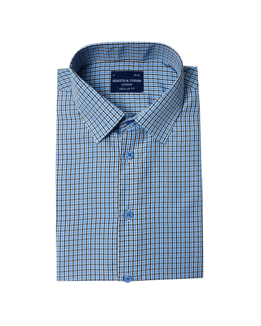 Blue, Black and White Short Sleeve Regular Fit Shirt (2283)