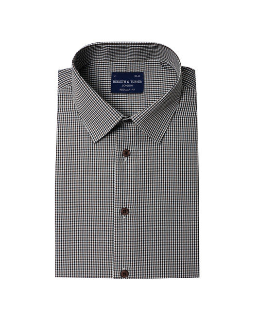 Brown, Black and White Short Sleeve Regular Fit Shirt (2283)