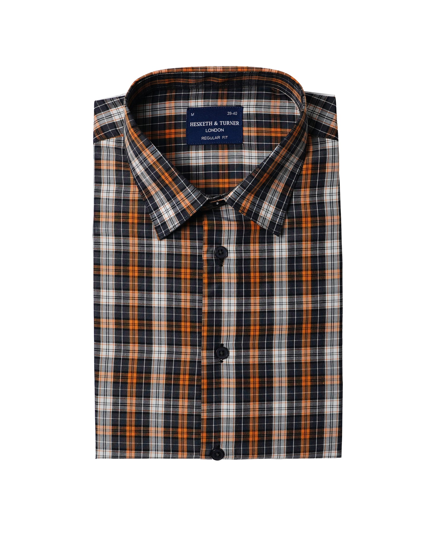 Orange, Blue and White Short Sleeve Regular Fit Shirt (2282)