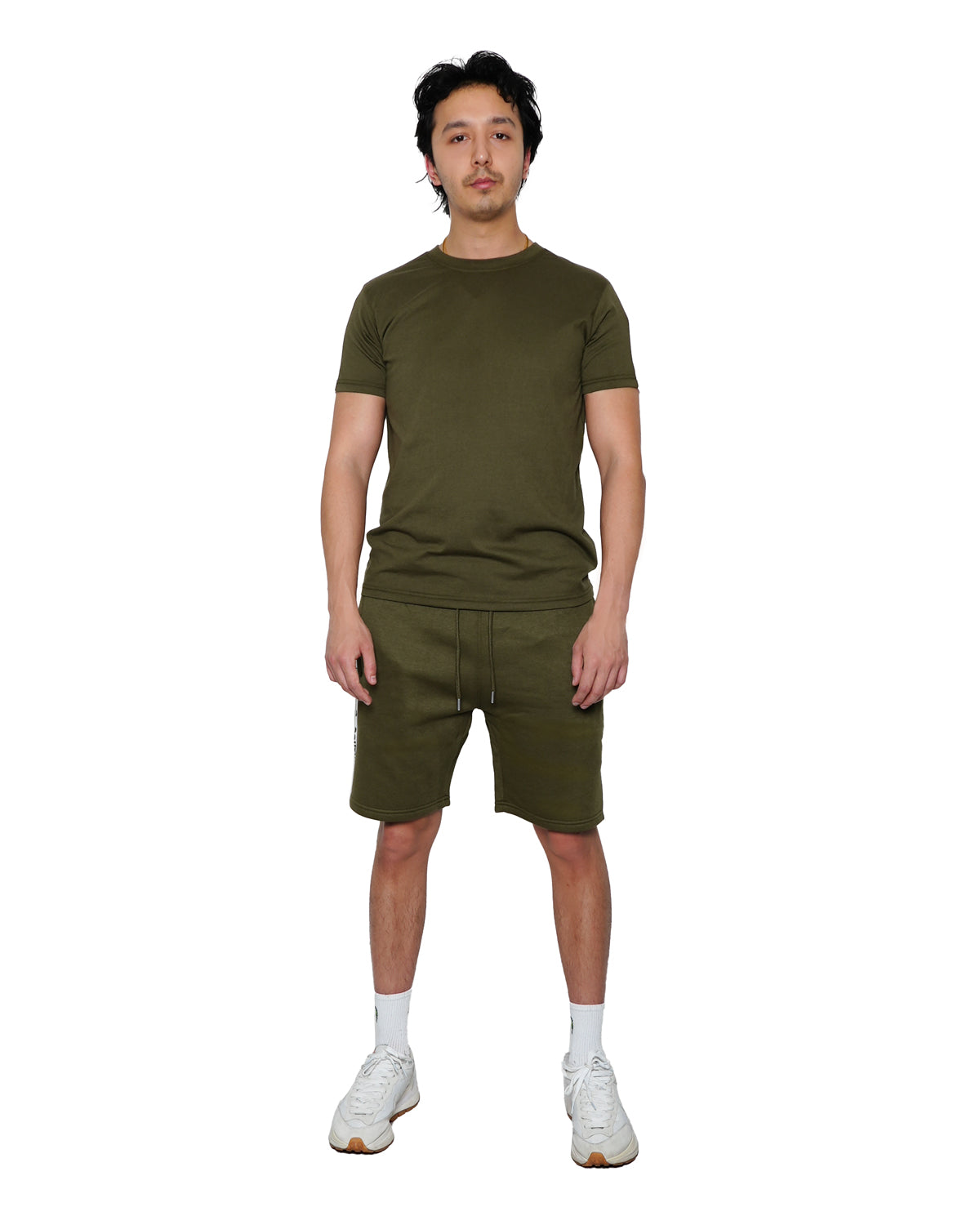 Olive Short Set with Jersey Crew Neck Jumper and Fleece Shorts (2058)