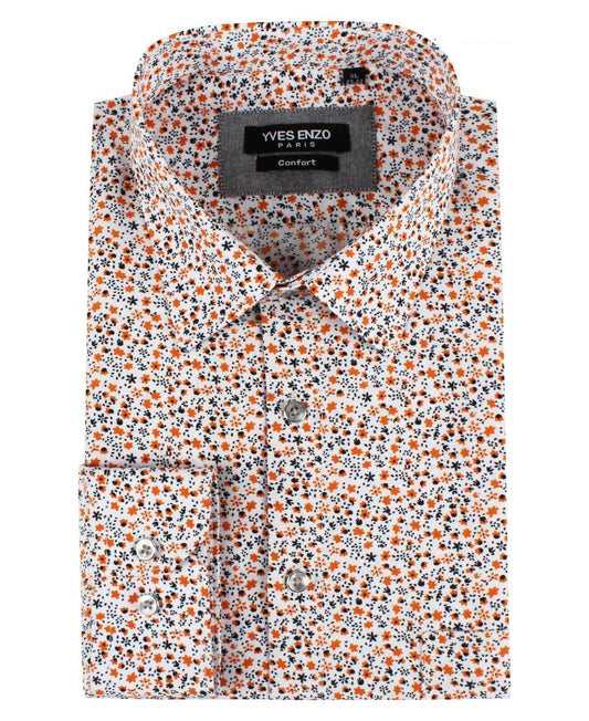 Orange Floral Print Regular Fit Shirt
