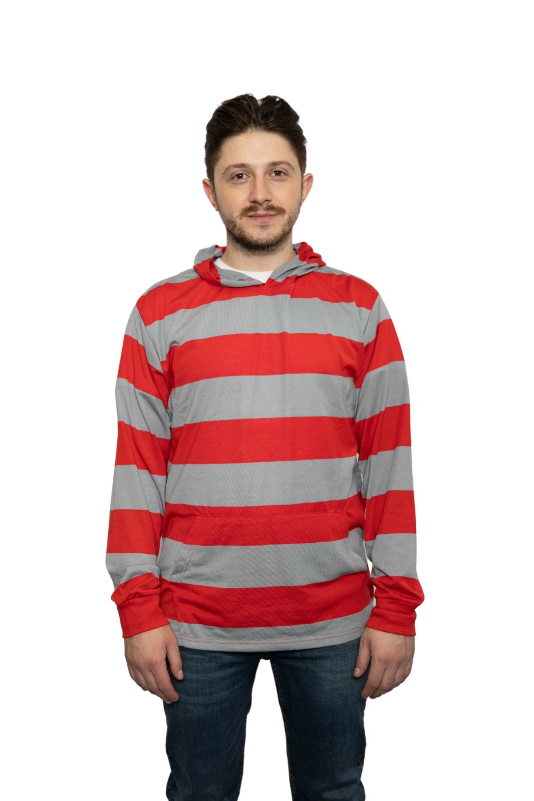 Red/Grey Striped Pullover Hoodie