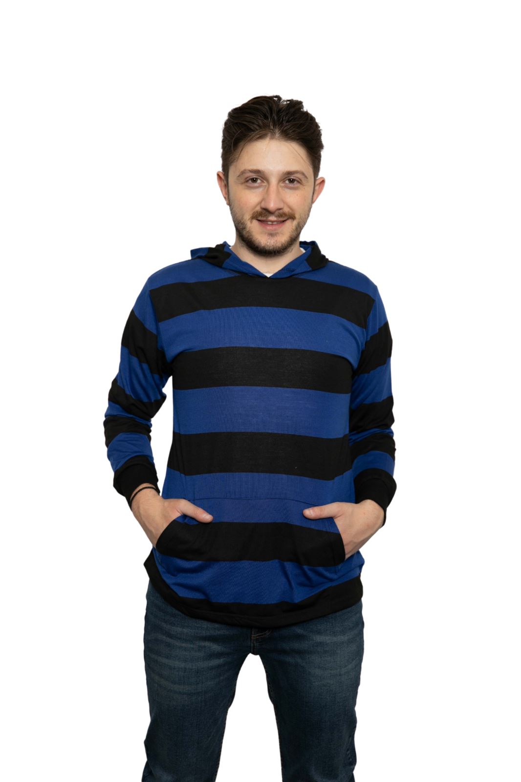 Blue/Black Striped Pullover Hoodie