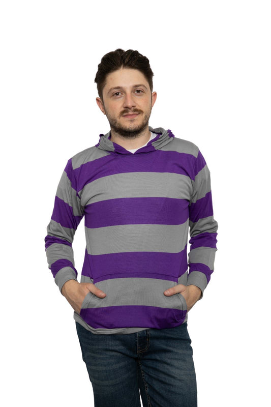 Purple/Grey Striped Pullover Hoodie