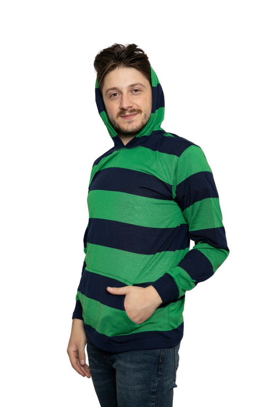 Green/Navy Striped Pullover Hoodie