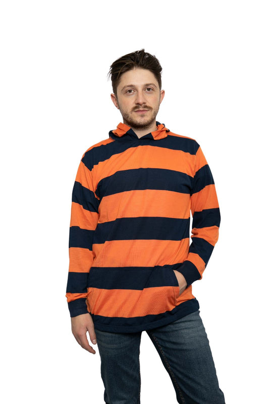Orange/Navy Striped Pullover Hoodie