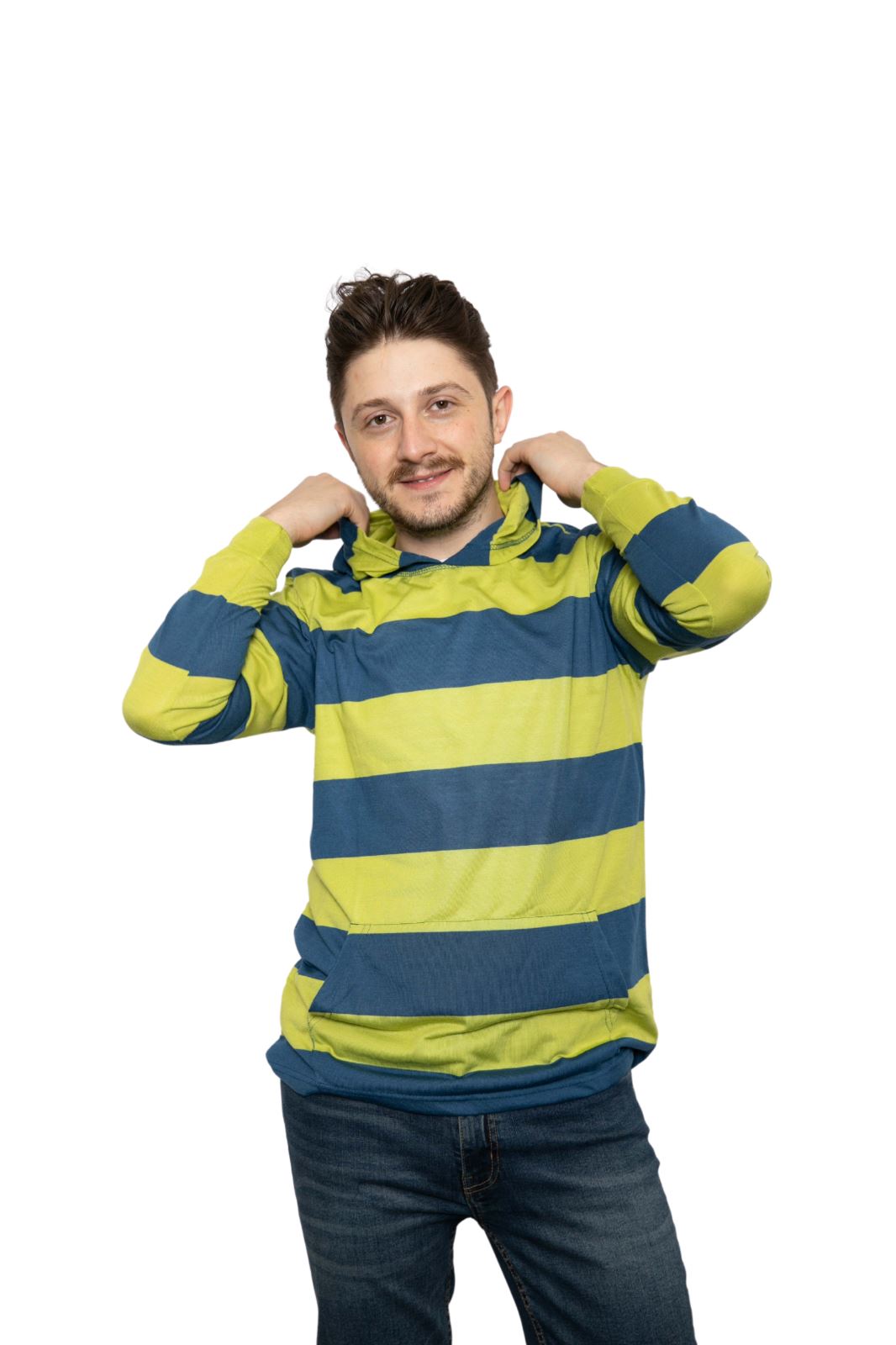 Lime/Blue Striped Pullover Hoodie