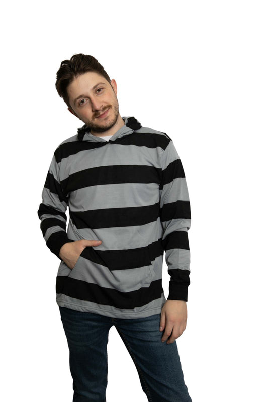 Grey/Black Striped Pullover Hoodie