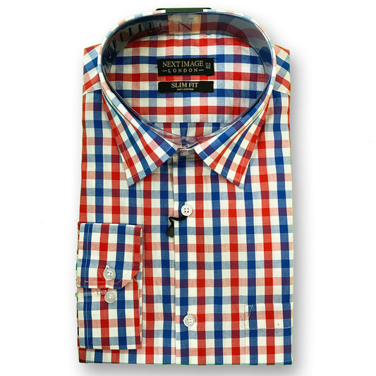 Red and Blue Check Next Image Slim Fit Shirt
