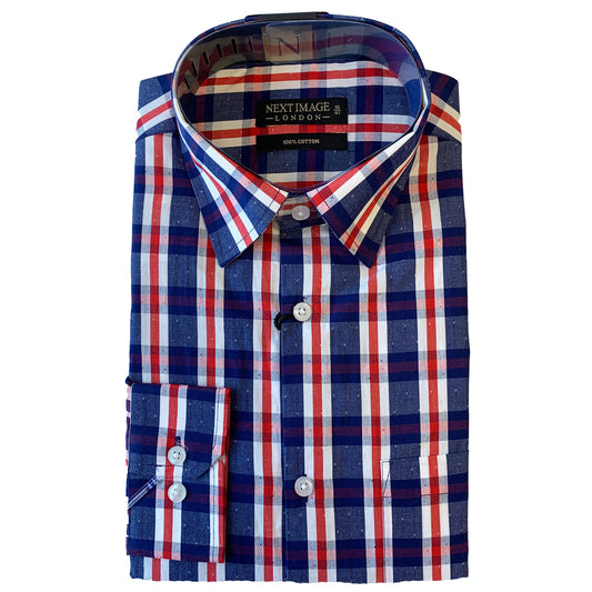 Blue and Red Check Next Image Regular Fit Shirt