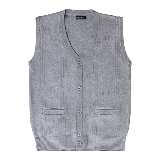 Light Grey Sleeveless Button-Up Cardigan
