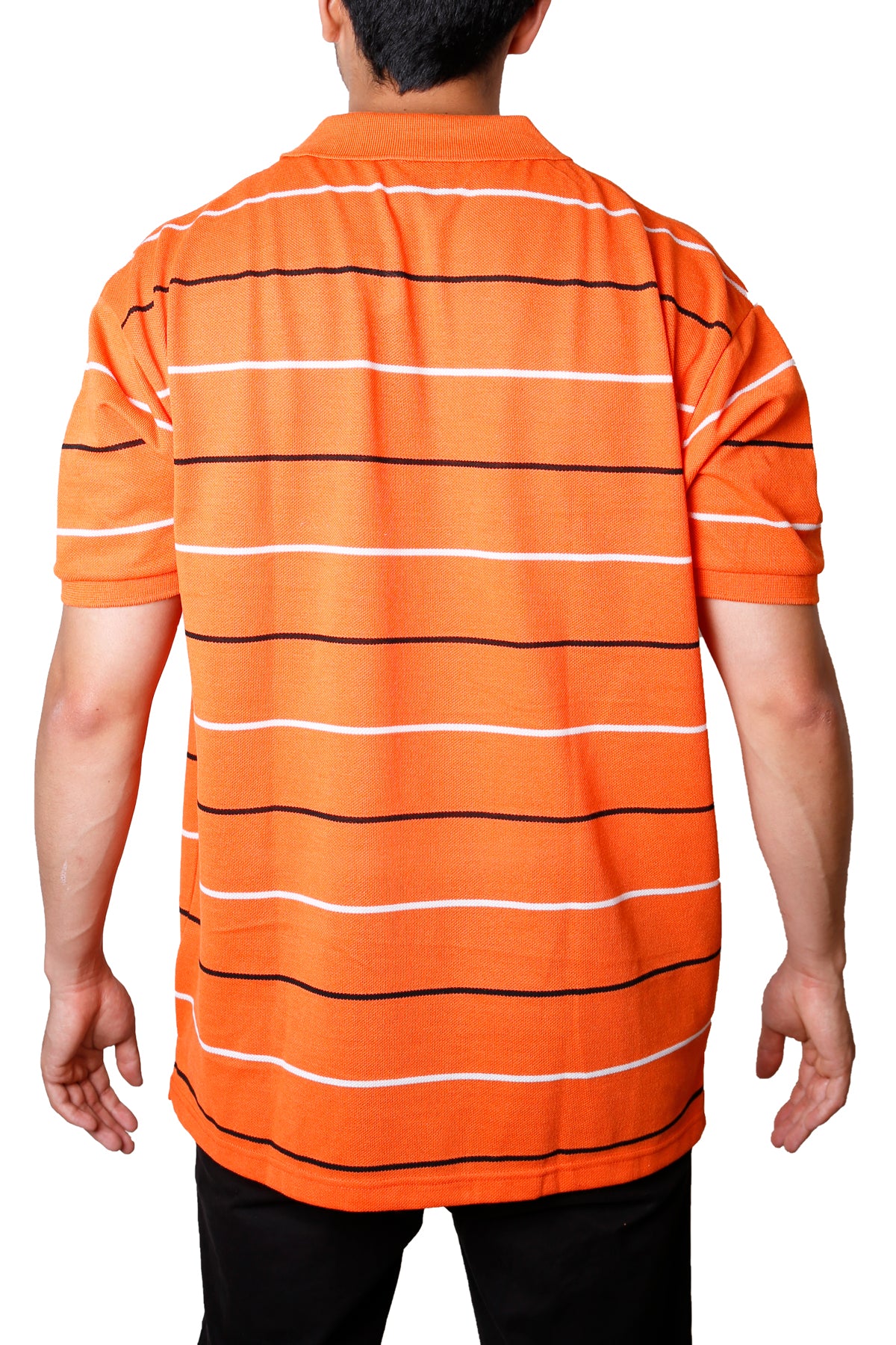 Striped Pique Polo Slim Fit T-Shirt- Orange