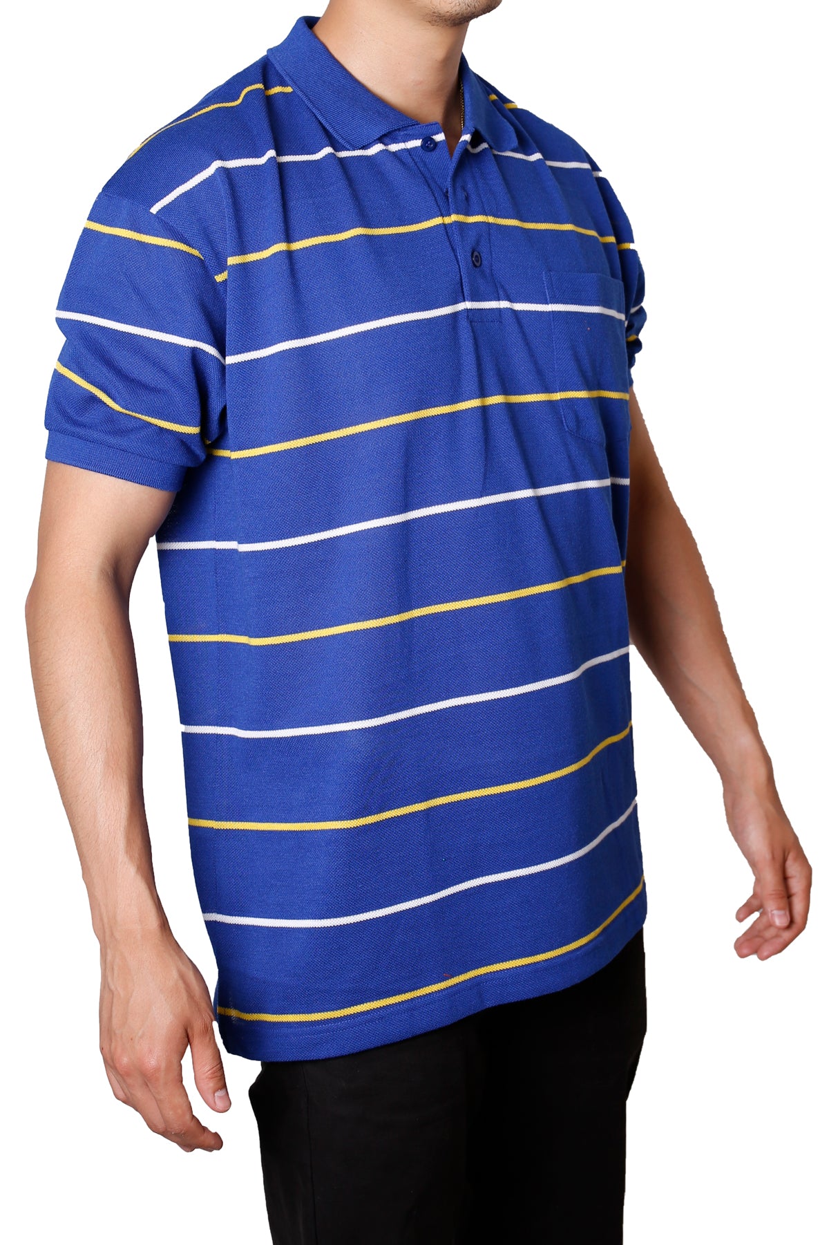 Striped Pique Polo Slim Fit T-Shirt- Blue