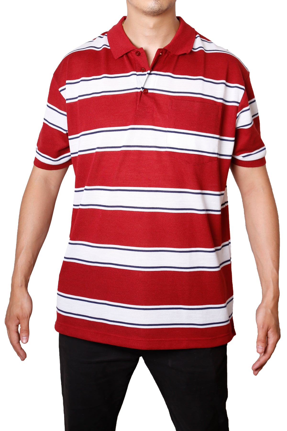 Thick Striped Pique Polo T-Shirt Slim Fit - Red