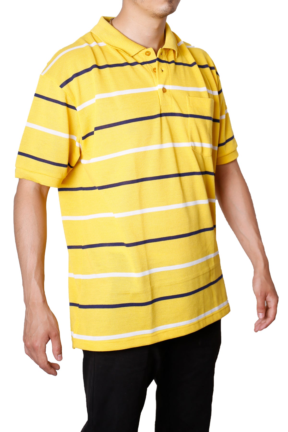 Striped Pique Polo T-Shirt Short Sleeves Slim Fit - Yellow