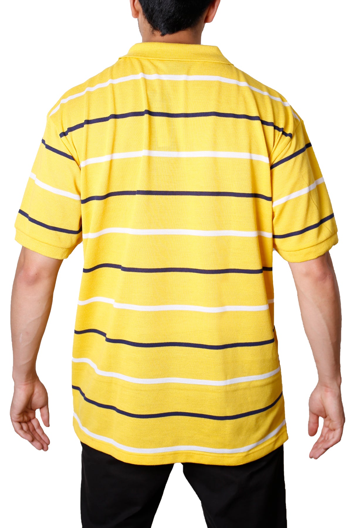 Striped Pique Polo T-Shirt Short Sleeves Slim Fit - Yellow