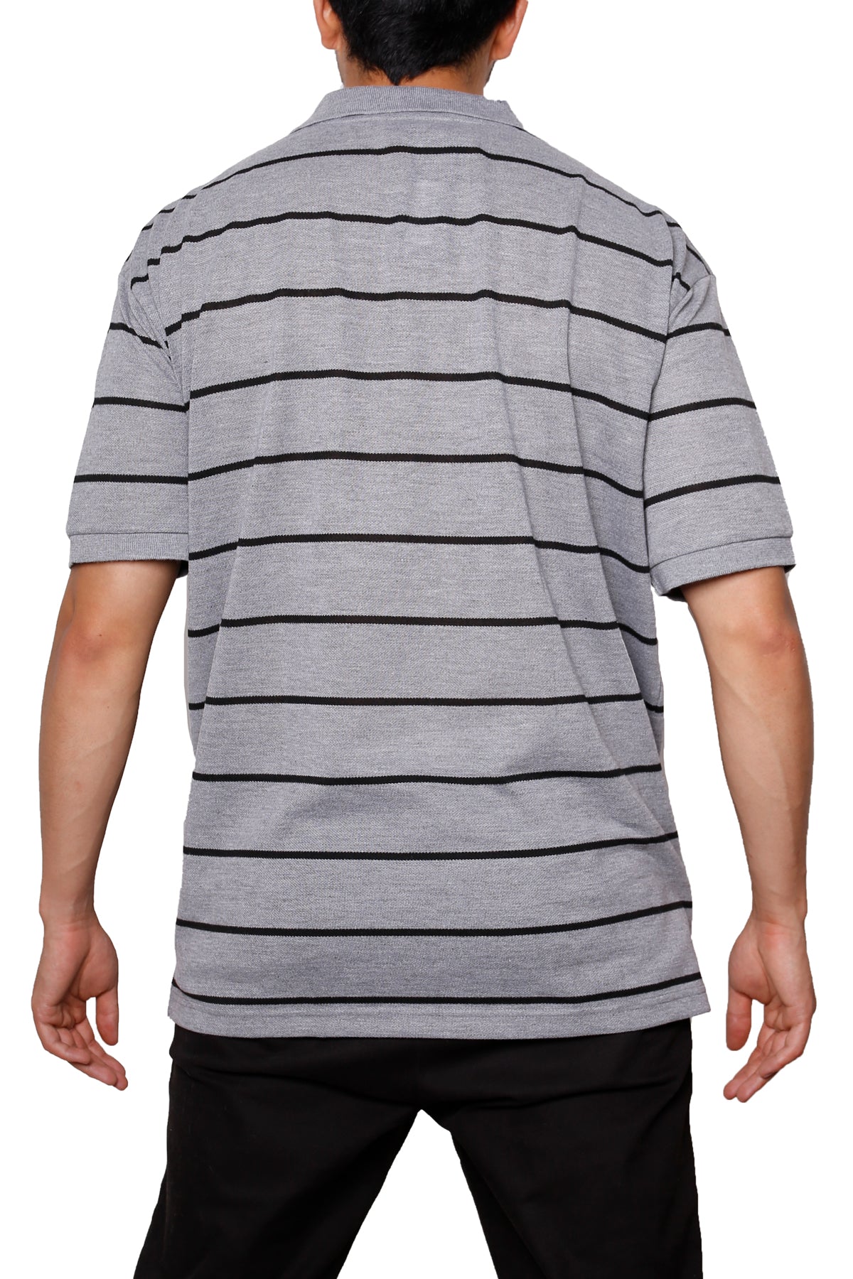 Striped Pique Polo T-Shirt - Dark Grey