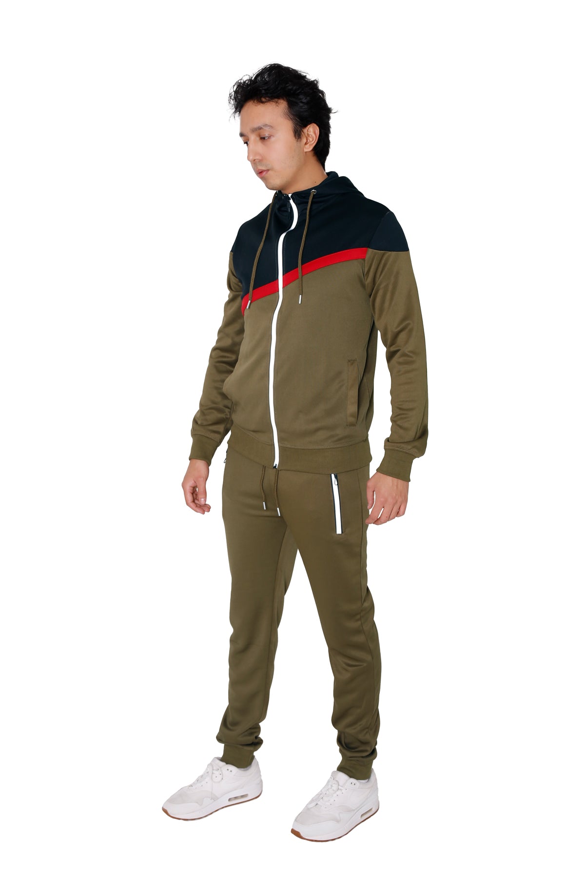 Olive Full Zip Tracksuit with Cross Panel (2273)