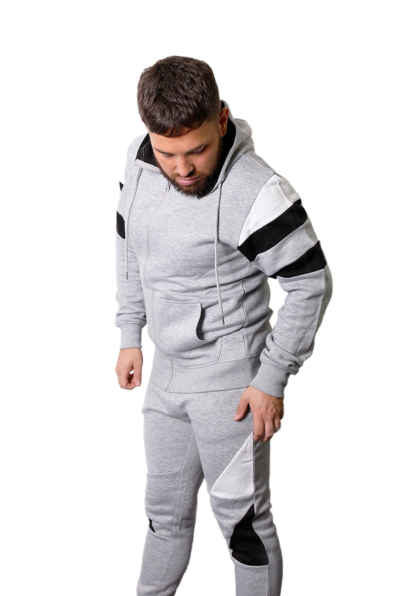 Mens Full-Zip Fleece Tracksuit with 3 Tone Sleeve and Contrast Joggers (2222)