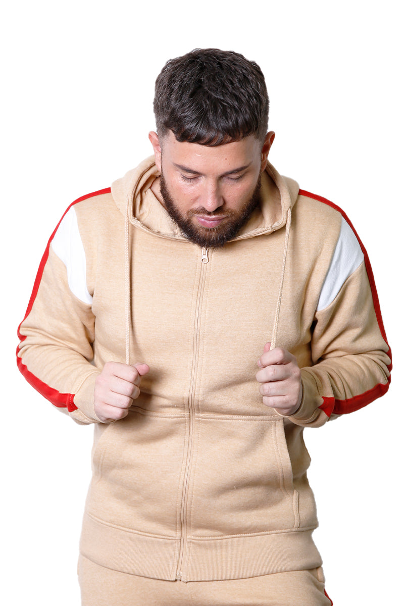 Mens Full-Zip Fleece Tracksuit with Contrast Arms and Stripes on Joggers (2221)