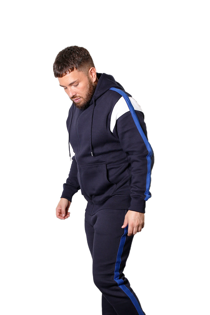 Mens Full-Zip Fleece Tracksuit with Contrast Arms and Stripes on Joggers (2221)