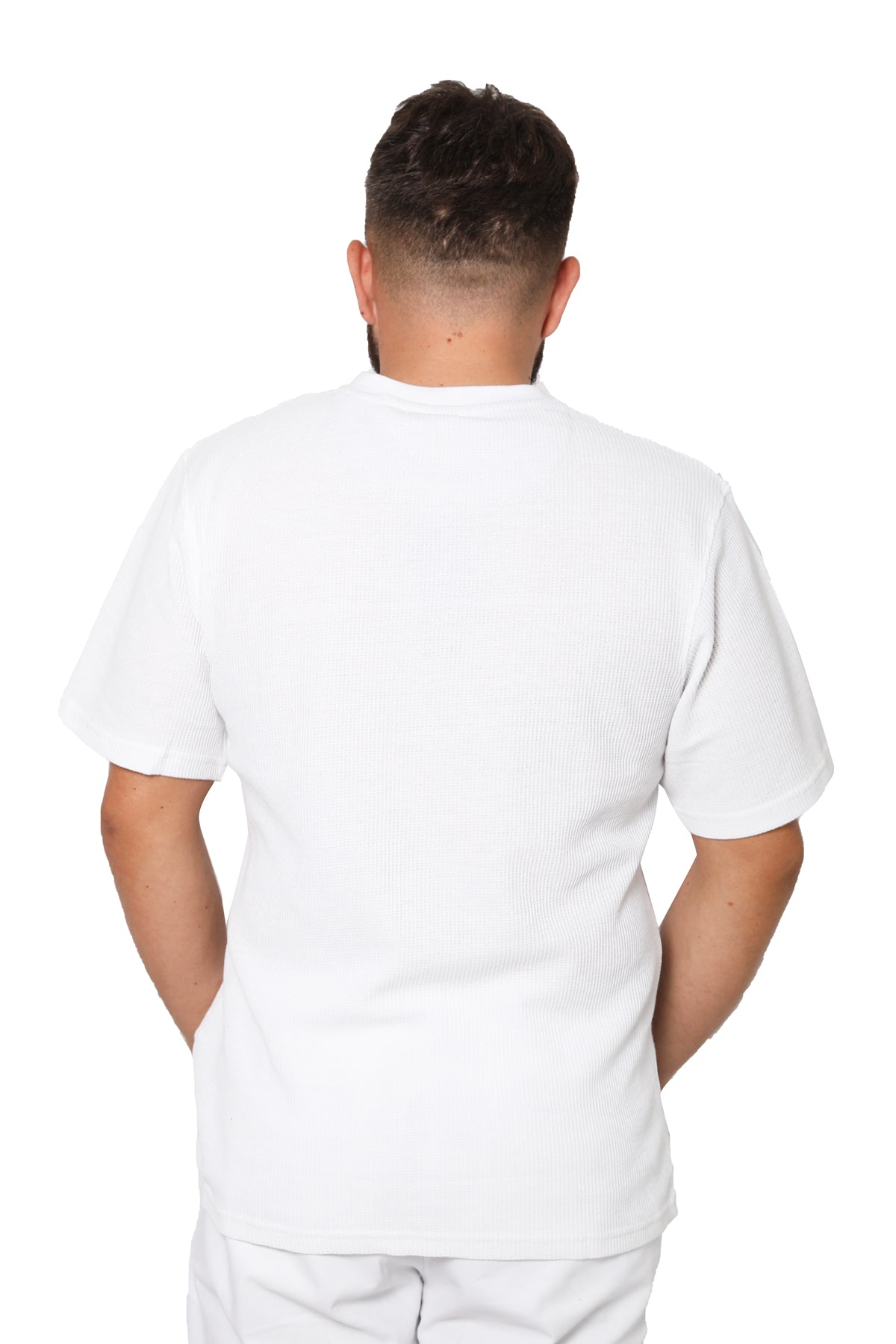 Short Sleeve Waffle Knit Henley T-Shirt - White